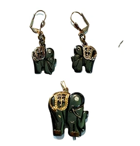 Conjunto de Pendientes Colgantes Hematita Elefante Tono Dorado Acentos Étnico Estilo Safari - Imagen 1 de 5