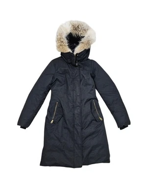 Maxi Abrigo de Plumón Mackage Jada XS Negro Borde de Piel Capucha Cinturón Parka Chaqueta Foto 1 de 4