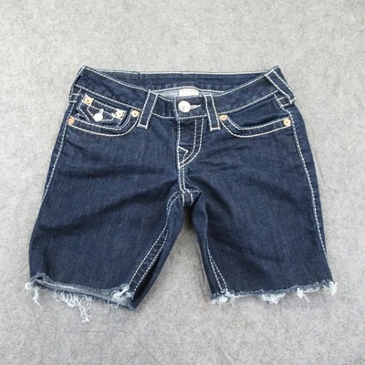 Pantalones cortos de mezclilla True Religion para mujer talla 26 dobladillo deshilachado ajustados Foto 1 de 4
