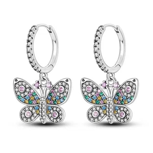 Hoop Earrings 925 Sterling Silver Purple Flower Hypoallergenic Wedding Jewelry - Picture 1 of 56