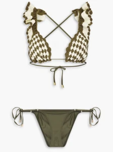 Zimmerman Ruffled crocheted Cotton Triangle Bikini Set Green White Gold NWT US 8 - Picture 1 of 6