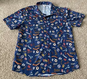 San Diego Padres Southwest Short Sleeve Button Hawaiian Shirt Navy Men Medium - Picture 1 of 5