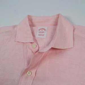 BROOKS BROTHERS Men's Shirt Size Medium All Irish 100% Linen Solid Pink - Picture 1 of 11