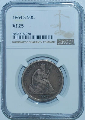1864 S NGC VF25 WB-101 Large S Seated Liberty Half Dollar - Image 1 of 2