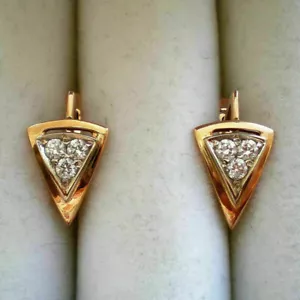 Vintage Huggie Drop Earrings 0.20 Ct Round 3-Stone Diamond 14k Yellow Gold Over - Picture 1 of 5
