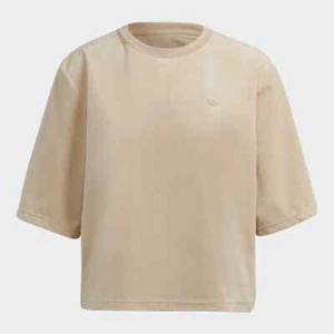 ADIDAS Womens Short Sleeve Velvet T-Shirt Beige Ladies Size UK 8 NEW - Picture 1 of 4