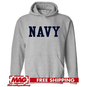 US NAVY STRAIGHT BLOCK GRAY HOODIE Armed Forces Military Seals American Hooded
