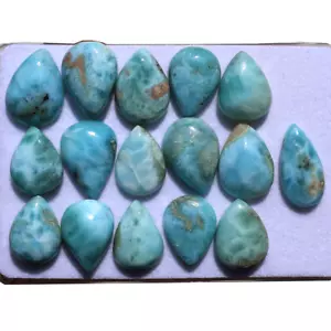 16 Pcs Natural Dominican Larimar Top Quality 15.4mm-19mm Pear Cabochon Gemstones - Picture 1 of 12