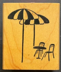 Park Beach Picnic Umbrella Chairs and Tables Wood Rubber Stamp - Picture 1 of 3