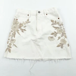 Abercrombie & Fitch Skirt Womens 25 A Line Denim Jean White  Embroidered Floral - Picture 1 of 11