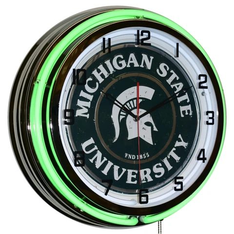 19" Michigan State Spartans Est. 1855 Double Neon Clock Man Cave Decor (Green) Cover
