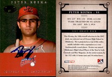 Pete Kozma Signed 2007 Tristar Prospects Plus #2 Card Johnson City Cardinals