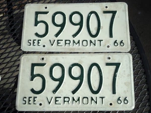 PAIR 1966 VERMONT 5 digit License Plates 59907 VT - Picture 1 of 1