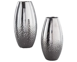 Signature Design by Ashley Contemporary Dinesh Vase (Set of 2) Silver Finish - Picture 1 of 1