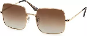 Square Sunglasses for Women Men Polarized Gold Frame / Gradient Brown Lens - Picture 1 of 6