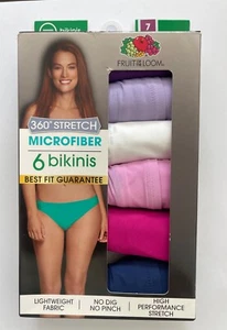 Fruit of the Loom Women's 360 Stretch Microfiber 6 Bikinis size 7 (L) - Picture 1 of 2