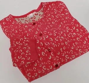 Billieblush Cardigan Sweater 12 Girls Coral/Gold Metallic Leopard Print SOFTEST - Picture 1 of 13