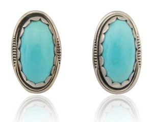 Navajo Earrings 925 Blue Kingman Turquoise Native American Artist C80s - Picture 1 of 7