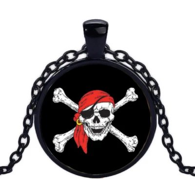 PIRATE SKULL BONE SKELETON BIKER BLACK pendant female men 20" necklace FREE BOX  - Image 1 of 4