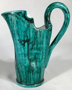 Italian Pottery Pinch Pot Pitcher 7” Turquoise Black Glaze Italy X386 Vtg EUVC - Picture 1 of 4