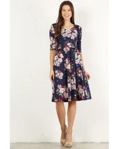 Summer Blues Navy Floral Print Midi Dress with Pockets - Picture 1 of 1
