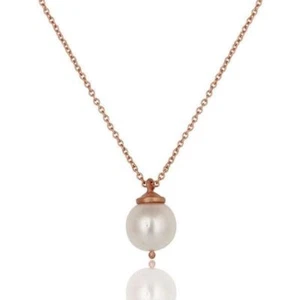 18K Rose Gold Plated Sterling Silver White Pearl Chain Pendant Necklace Jewelry - Picture 1 of 3
