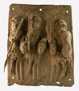 Plaque de Palais Style royal Ife Benin bronze africain  Nigeria 40x32cm 713 - Picture 1 of 9