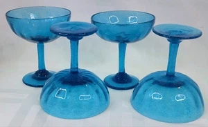 4 Avalos Hand Blown TEAL Blue Mexican Glass 4 3/8" Goblet Juice Sherbert Vtg MCM - Picture 1 of 16