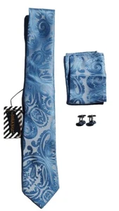 Juego de corbata DiBanGu para hombre corbata bolsillo cuadrado gemelos azul NUEVO EN PAQUETE - Imagen 1 de 9