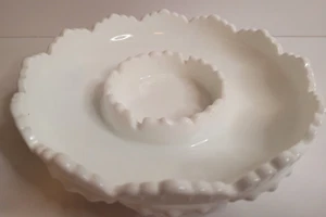 Fenton Hobnail 8” White Milk Glass Ashtray Chip & Dip Candle Holder Vintage - Picture 1 of 6