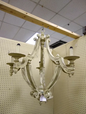 Vintage Wood Scroll Creamy White Five Arm Chandelier Distressed Cover
