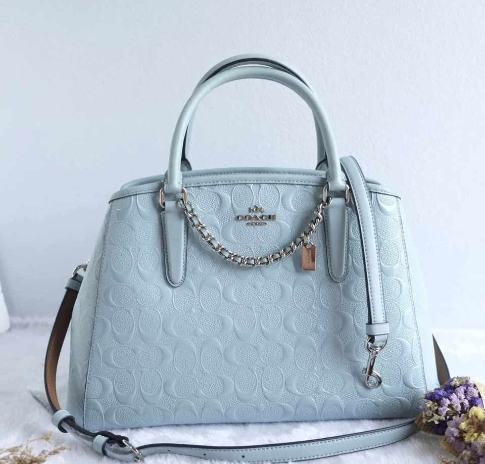 Coach Small Margot Carryall in Signature Debossed Patent Leather F55451 Blush 2