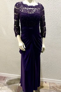 Adrianne Papell Purple Lace Stretch Fabric Long Gown Size 12 - Picture 1 of 7
