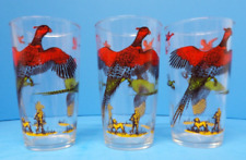 3 Vintage Anchor Hocking Drinking Glasses Tumblers Pheasants Hunting Outdoor