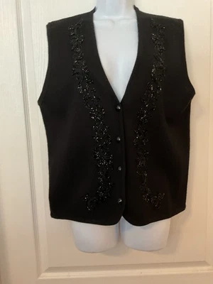 Винтажный корейский женский черный жилет без рукавов вязаный топ с бисером - Изображение 1 из 4