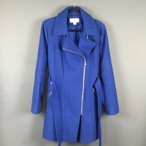 Michael Michael Kors Coat Womens XL Blue Asymmetrical Zip Belted Wool Blend Moto - Bild 1 von 12