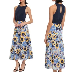 Abito midi donna Morgan gonna floreale tubino corpetto blu radi calendula tg 6 nuovo con etichette - Foto 1 di 10