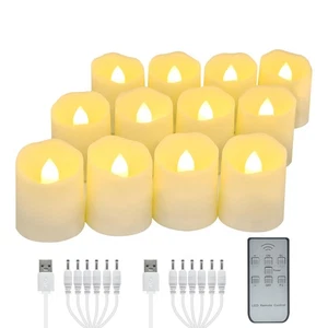 USB Rechargeable Flameless LED Tea Lights Warm White Votive Candles with Remo... - Picture 1 of 6
