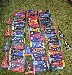 Lot of 75 Mini NFL MLB NHL Pennants 9" x 4" Rico Tag Express Felt Flags - Picture 1 of 2