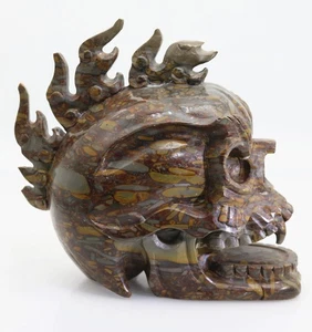 2065g gold gray insect fossil jade , carved flame skull crystal healing K261 - Picture 1 of 6