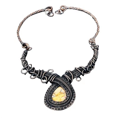Collar de cadena envolvente de alambre de cobre con piedras preciosas de mocaita brechadas venta del día de la hija Foto 1 de 4