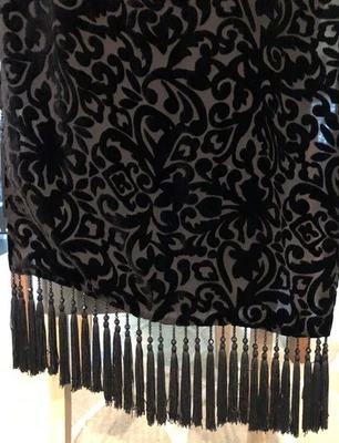 Mantón floral de terciopelo quemado con cuentas flecos envoltura fiesta noche cubierta Foto 1 de 4