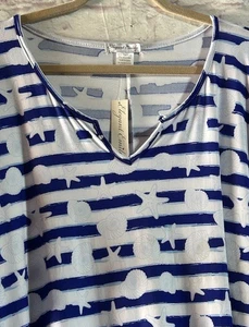 XL/1X/2X/3X New White Blue Shells Print Kaftan Knit Beach Cover Dress Nightgown - Picture 1 of 14