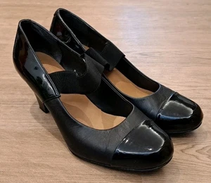 CLARKS COLLECTION BLACK PATENT LEATHER MARY JANE COURT HEELS SHOES UK SIZE 8 - Picture 1 of 9