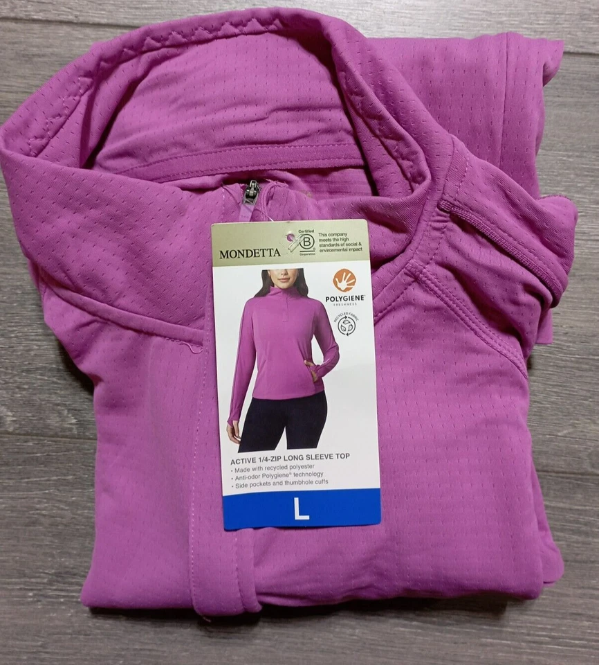 Mondetta Top Adult Large Purple Active 1/4 Zip Long Sleeve Womens
