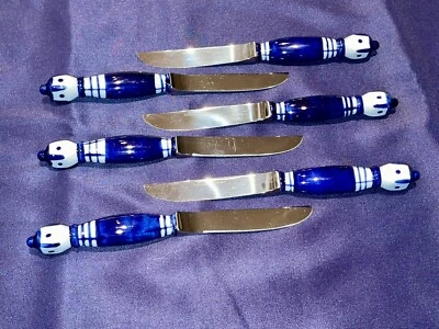 Cuchillos para carne S/6 Rosenthal Bjorn Wiinblad Form Grill asas de cerámica azules usados en excelente estado Foto 1 de 4