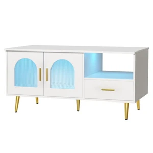 Artiss LED Coffee Table End Table Open Shelf Drawer Storage Living Room White - Picture 1 of 8