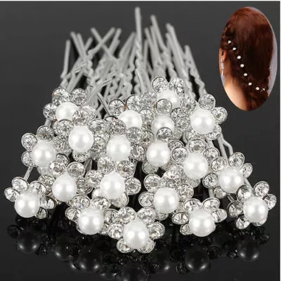 40pcs Flower Wedding Hair Pin Bridesmaid Crystal Diamond Pearl Bridal Clip Grip - Image 1 of 4