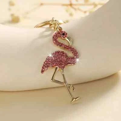 Rhinestone Flamingo Pendant Key Chain Purse Bag Handbag Keyring Gift Golden - Image 1 of 4