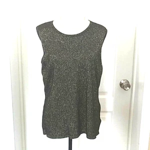 Luxe by Carmen Marc Valvo Womens Size 2XW Black Gold Metallic Sleeveless Top - Picture 1 of 5